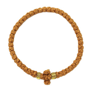 Waxed prayer rope bracelet 3.5mm (komboskini sandy beige with gold beads