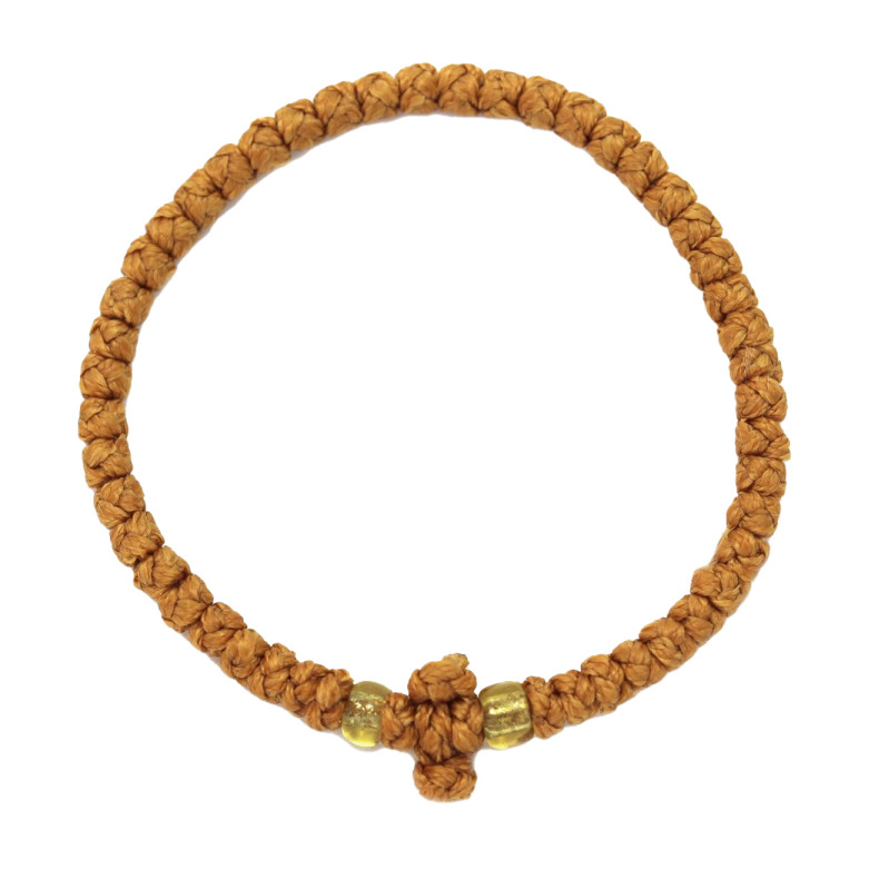 Waxed prayer rope bracelet 3.5mm (komboskini sandy beige with gold beads
