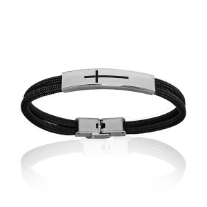J4 Stainless steel paracord bracelet with a black lasered cross 