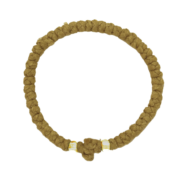 Waxed prayer rope bracelet 3.5mm (komboskini) kharki with cream beads