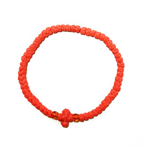 Waxed prayer rope bracelet 3.5mm (komboskini) neon red/orange with orange beads