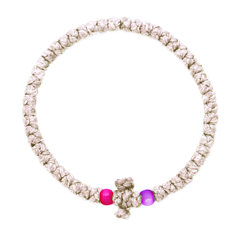 Waxed prayer rope bracelet 3.5mm (komboskini) lilac with a purple bead.