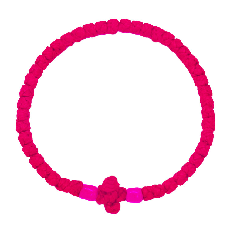 Waxed prayer rope bracelet 3.5mm (komboskini) cerise pink with cerise pink beads