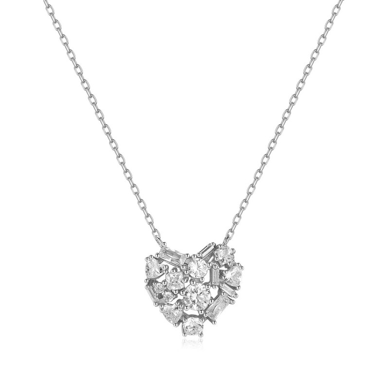 Sterling Silver 925 cz heart necklace with different shape cz stones