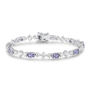 Sterling Silver 925 clear and Tanzania cz tennis bracelet. 17cm