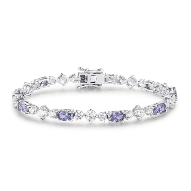 Sterling Silver 925 clear and Tanzania cz tennis bracelet. 17cm