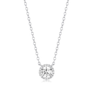 Sterling Silver 925 round cz stud surround by a halo of small cz stones necklace 38cm plus 5cm extension