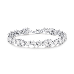 Sterling Silver 925 fancy cluster tennis bracelet 16+3 cm