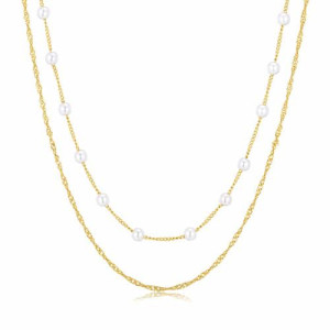 Stainless steel gold plated waterproof double necklace