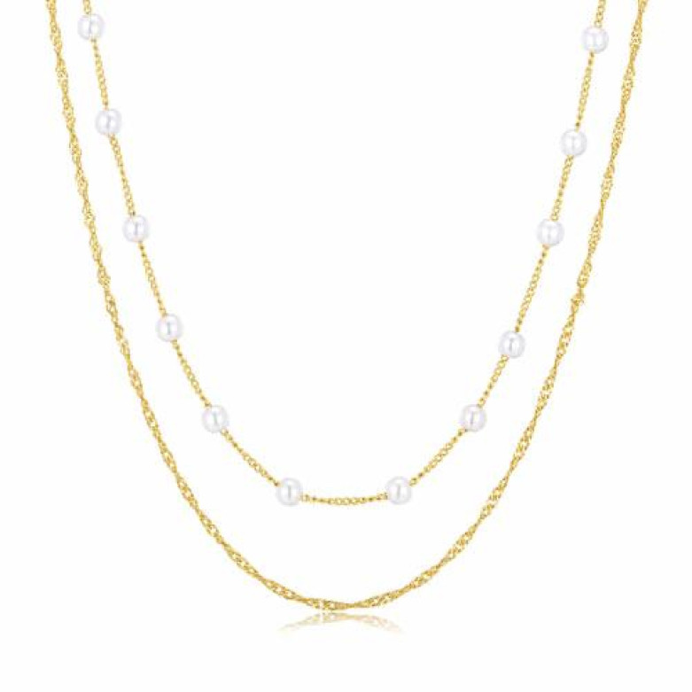 Stainless steel gold plated waterproof double necklace