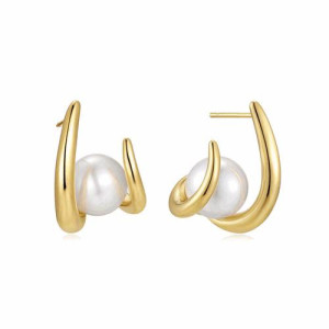 Stainless steel gold plated pearl earrings