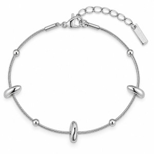 Stainless Steel silver waterproof bracelet with round and oval beads on a snake bracelet