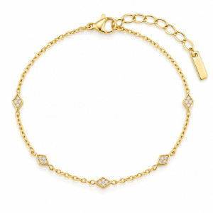 Stainless Steel gold plated waterproof bracelet with five cz stones 