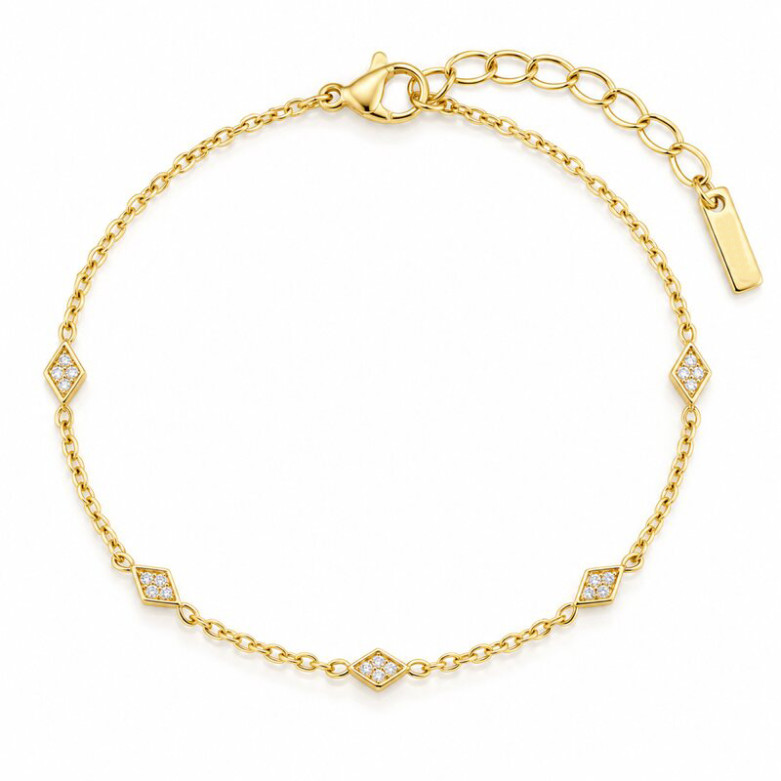Stainless Steel gold plated waterproof bracelet with five cz stones 