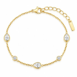 Stainless Steel gold plated waterproof bracelet with cz stones