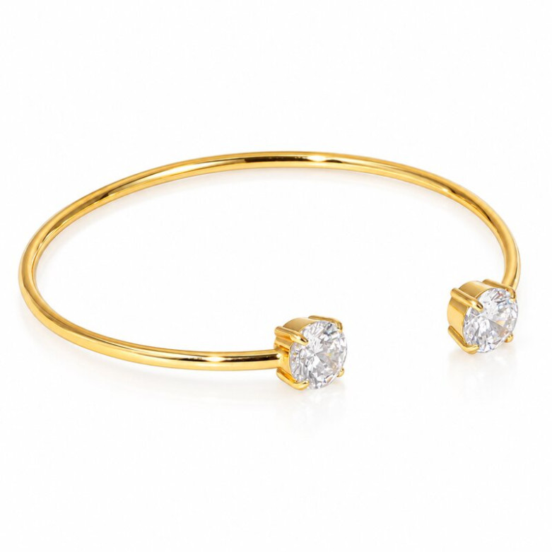 Stainless steel gold plated waterproof bangle with CZ stone