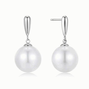 Stainless steel silver pearl stud earrings