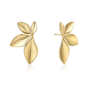 Stainless Steel. Gold plated leaf stud earrings