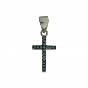 Sterling Silver 925°,rhodium cross with nano blue cz.