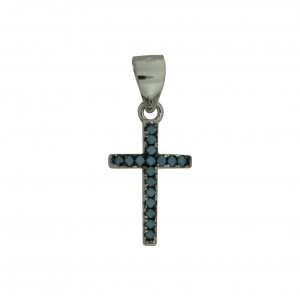 Sterling Silver 925°,rhodium cross with nano blue cz.