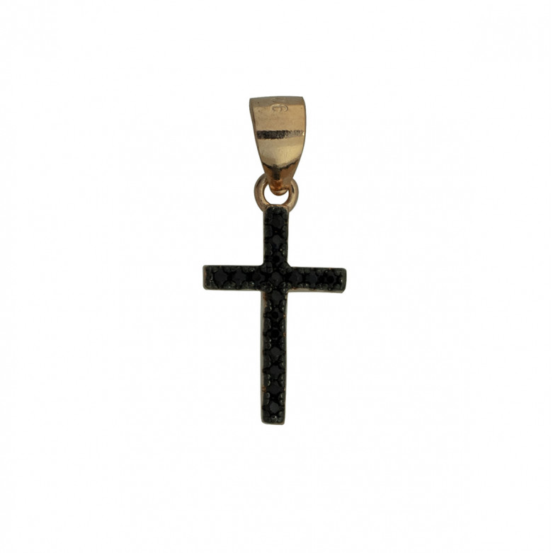 Sterling Silver 925°,rose gold cross with black cz.