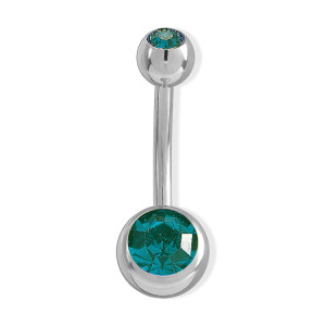 Belly ring , banana double crystal blue