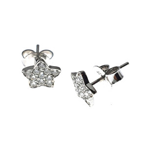 9ct White gold cz pave star stud earring.