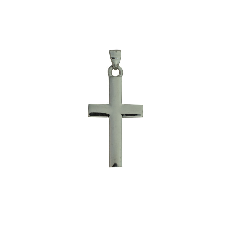 Sterling Silver 925 rhodium plain cross. 26x16x4mm. 