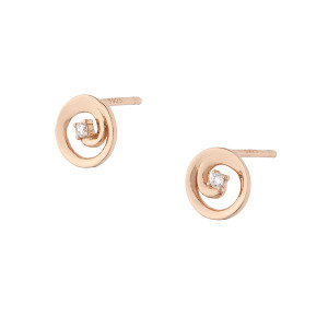 Sterling silver 925° c.z. stud earring ,framed with a spiral pattern, with rose gold plating.