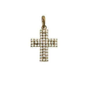 9ct Rose gold multi cz outline cross pendant