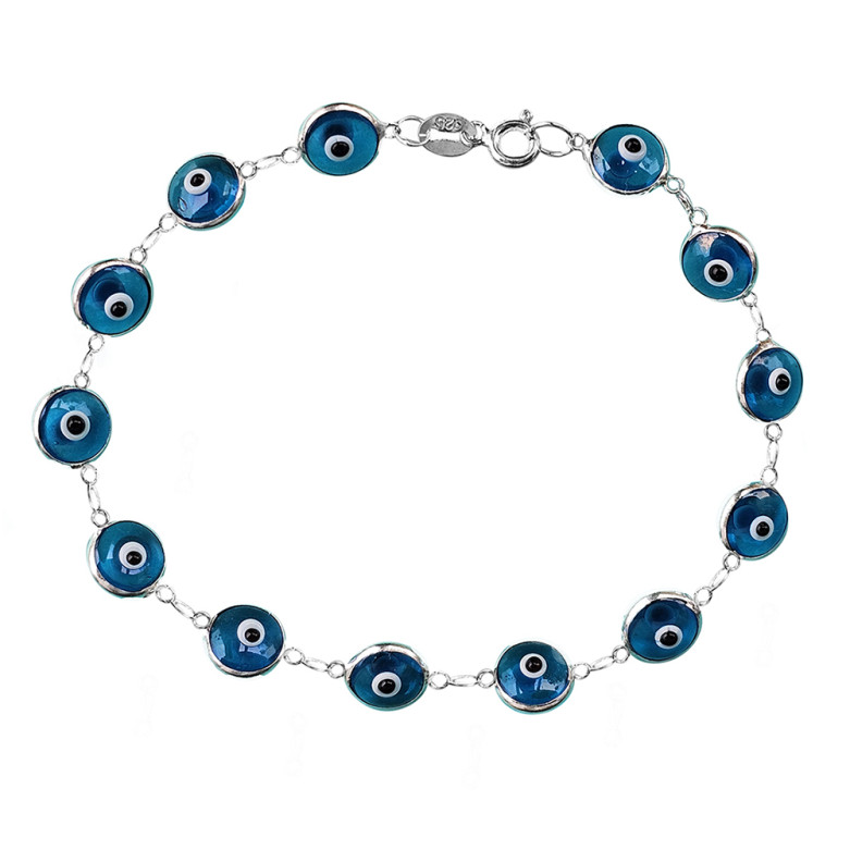 Sterling silver 925° murano 8mm evil eye (mati ) bracelet.