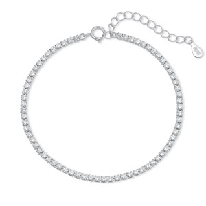 Sterling silver 925°Rodium plated 2mm clear cz tennis bracelet.