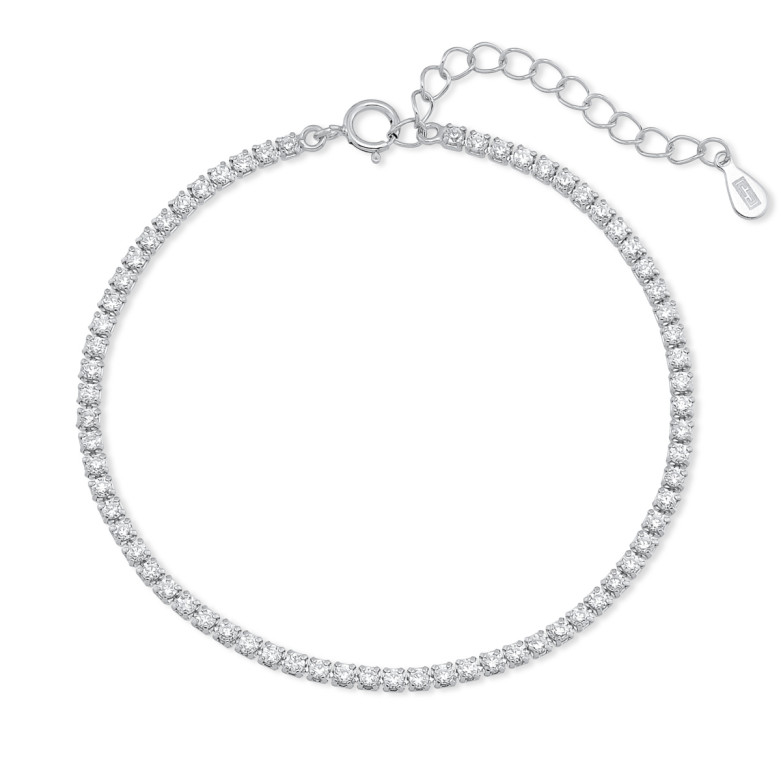 Sterling silver 925°Rodium plated 2mm clear cz tennis bracelet.