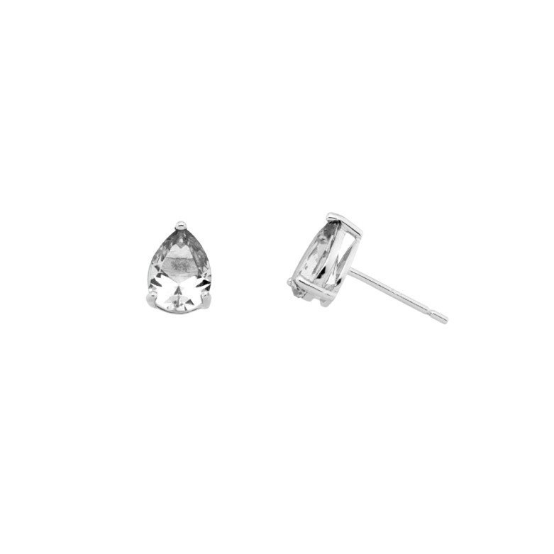 Sterling Silver 925°,rhodium pear shape clear cz stud earring.