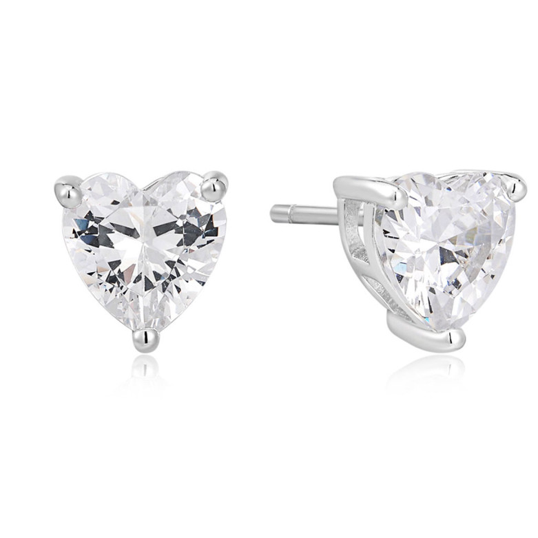 Sterling silver 925 clear heart shaped stud earring