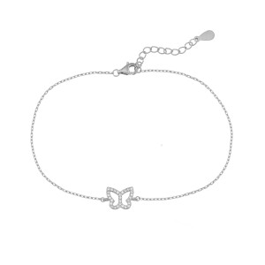 Sterling silver 925°,  rhodium cz butterfly anklet