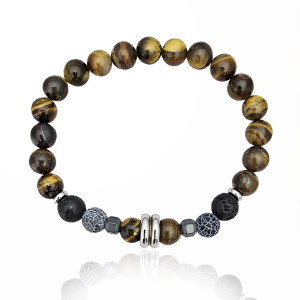 J4 8mm tiger eye black volcanic bead Stainless steel stretch bracelet