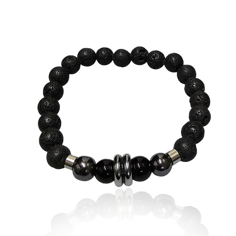 J4 8mm Lava ,Hematite & Stainless Steel strech Bracelet 