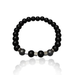 J4 8mm Matt Synthetic Onyx, Hematite, Stainless Steel stretch Bracelet