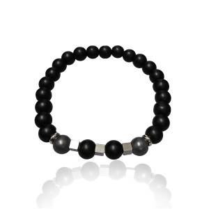 J4 8mm Matt Synthetic Onyx, Hematite, Stainless Steel stretch Bracelet