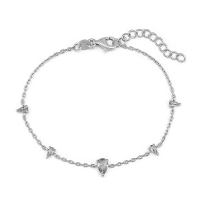 Sterling Silver 925 Rhodium plated bracelet with clear pear cz
