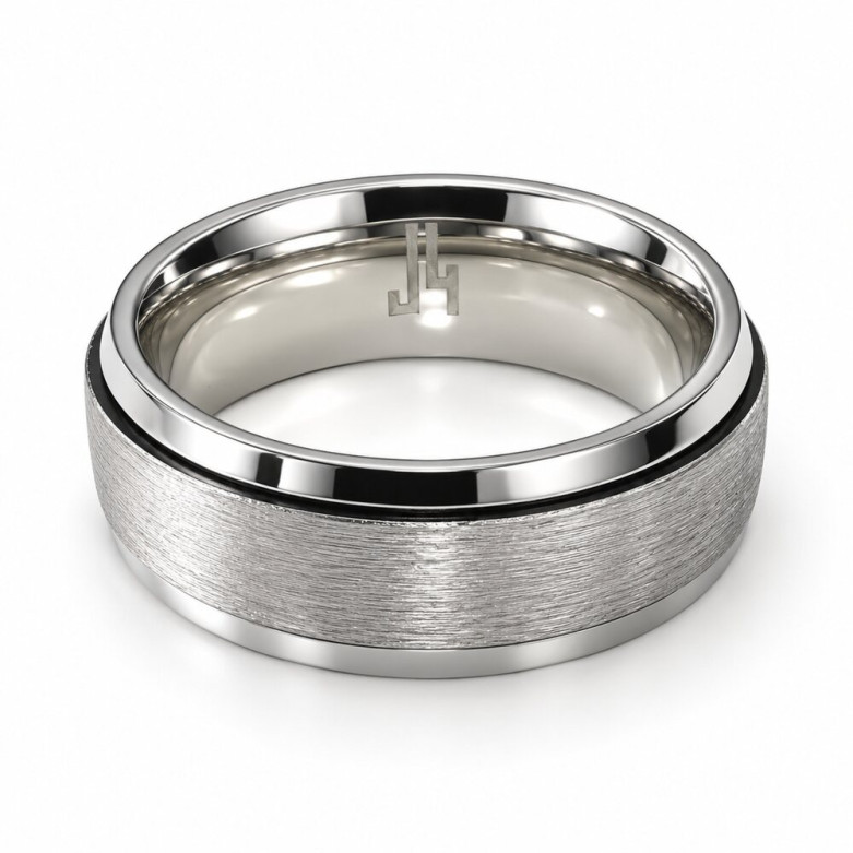 Stainless steel 8mm spinner band with a matt center & a shinny outer 8mm wide
