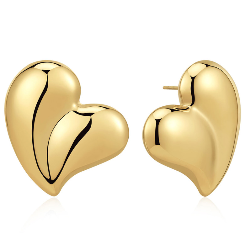 Stainless Steel. Curved heart stud earrings gold plated