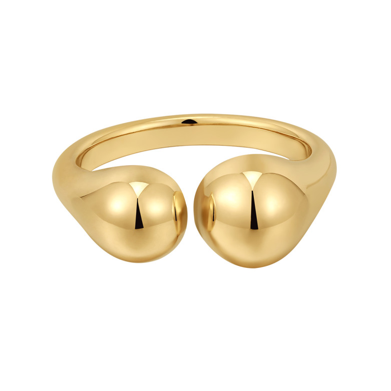 Stainless Steel. Dual sphere ring, Gold plated