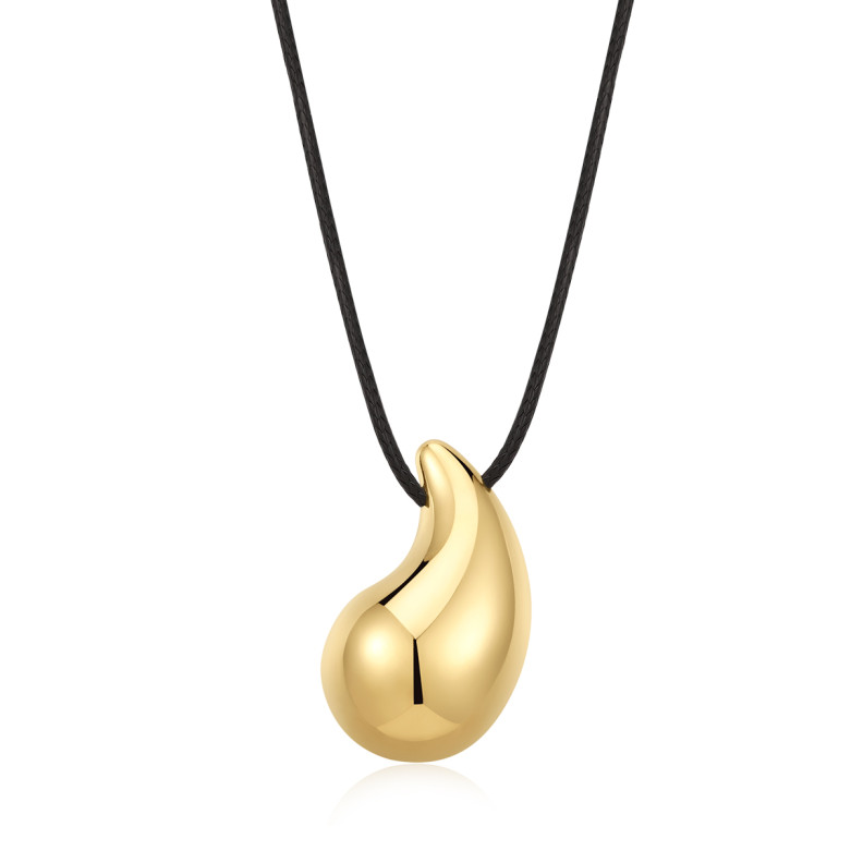 Stainless Steel. Gold plated Drop pendant on cord necklace